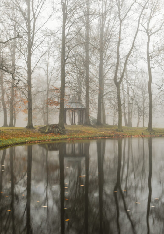 Schlosspark Zabeltitz im Nebel